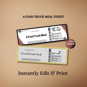 Editable Food Truck Meal Ticket Template | Printable Meal Voucher | Custom Food Truck Gift Ticket
