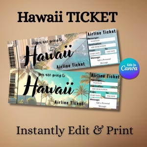 Hawaii Bordkarte Ticket | Überraschungsreise druckbar | Bearbeitbare Urlaubs Reveal-Vorlage | Digitaler Download Reise Geschenk | 8,5x7,5cm