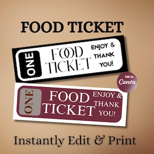 Editable Food Event Ticket | Printable Meal Voucher | Custom Raffle Ticket | DIY Event Pass | Instant Download Template PDF