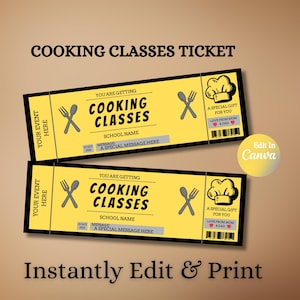 Cooking Class Gift Voucher – Printable Cooking Lesson Ticket, Editable Coupon for Foodies, Baking Certificate Surprise Gift