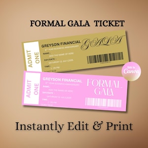 Formal Gala Ticket Template, Printable Admit One Invitation, Event Ticket Design, Digital Download, Editable Invitation for Gala Night
