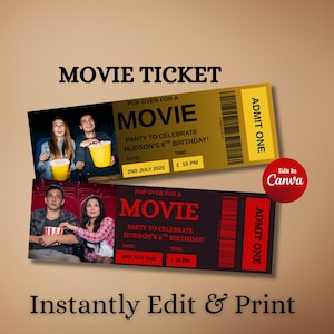 Movie Ticket Birthday Invitation: Editable Cinema Party Invite (Digital Download)