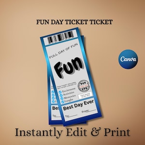 Fun Day Ticket Template | Printable Yes Day Gift for Kids | Customizable Fun Day Pass | Parent Gift Certificate for Children
