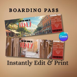 Italien Überraschungsreise Bordkarte | Bearbeitbares Fake Flugticket | Druckbares Reisegeschenk | Sie gehen nach Italien Reveal | Sofortiger Download | H2smash