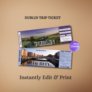Dublin Trip Surprise Gift Ticket – Editable Surprise Trip Template, Vacation Reveal Printable, Personalized Travel Gift for Any Occasion