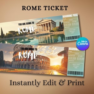 Biglietto a sorpresa per Roma / Carta d'imbarco stampabile / Viaggio a Roma / Biglietto di viaggio modificabile / Download digitale / Vacanze in Italia