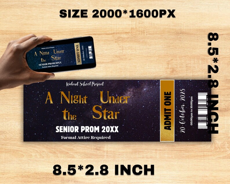 A Night Under the Stars Prom Template | Editable Prom Ticket Design ...