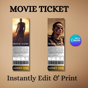 Editable Movie Ticket, Custom Ticket, Surprise Ticket Template, Ticket Invitation, Movie Ticket Template, Movie Lover