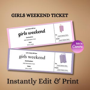 Girls Weekend Coupon | Editable Printable Gift Voucher Template | Fun Travel Surprise Ticket | Weekend Getaway Gift for Friends