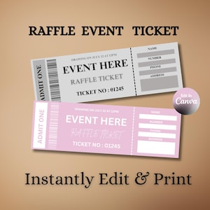 Editable Raffle Event Ticket Template Printable Custom Ticket for Fundraisers, Parties,School Events, Instant Download & Easy to Personalize