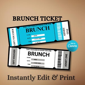 Brunch Tickets Printable Gift | Editable Brunch Date Surprise | Custom Voucher Template | Instant Download Romantic Ticket