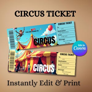 Circus Ticket Birthday Invitation | Printable Carnival Party Invite | Editable Digital Ticket Template | Instant Download Boys Invite