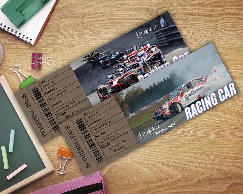 Racing Car Surprise Ticket Editable Event Pass, Printable Race Day ...