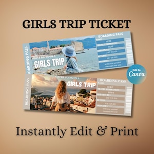 Girls Trip Ticket Surprise | Editable Printable Weekend Trip Voucher | Cute Vacation Gift for Friends | Girls Getaway Itinerary Template