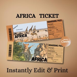 Africa Trip Surprise Ticket: Editable Travel Voucher (Instant Download)