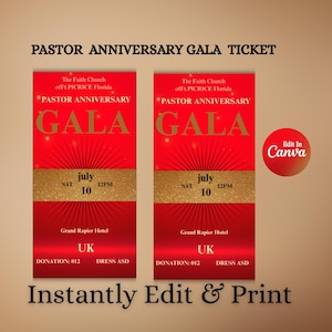 Pastor Anniversary Gala Ticket Template: Elegant Church Event (Digital Download)