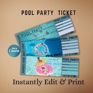 Pool Party Ticket Invitation – Editable Birthday Swim Invite – Printable Digital Canva Template – Instant Download Kids Party Fun