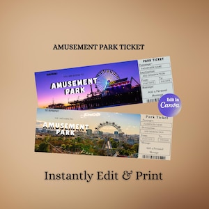 Amusement Park Ticket | Surprise Trip Printable | Editable  Pass | Theme Park Party Template | Instant Download Fun Gift