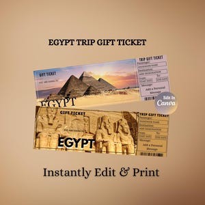 Egypt Trip Gift Ticket • Editable Surprise Travel Template • Printable Vacation Reveal • Flight Ticket for Birthday or Trip Surprise
