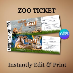 Ausdruckbare Zoo oder Safari Park Karte | Überraschungsgeschenk zeigen | Bearbeitbarer Reiseeintrittspass | Canva Vorlage | Sofort Download