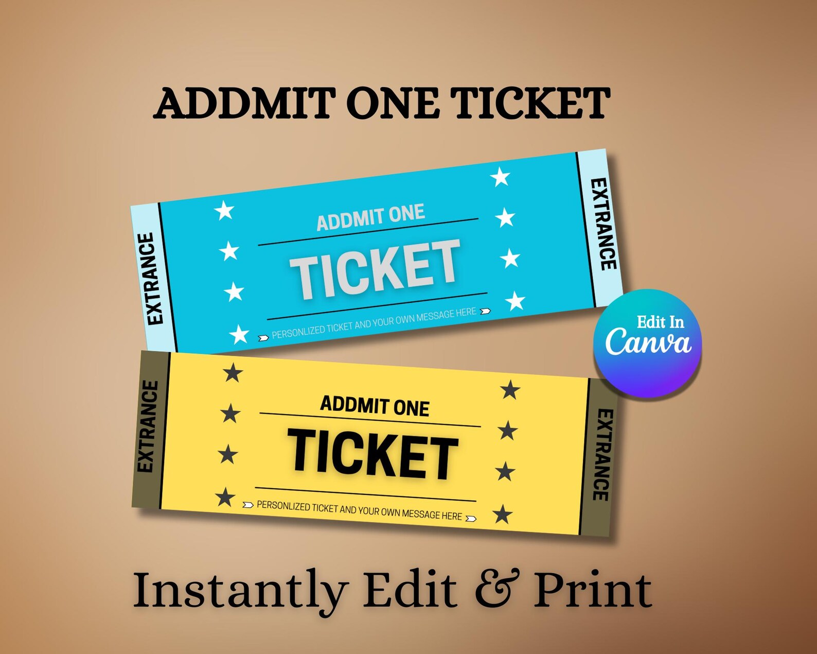 Editable Surprise Ticket Addmit One Ticket, Canva Template, DIY Event