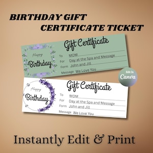Happy Birthday Gift Certificate Template Ticket | Printable Coupon for Birthday Surprise | Editable Gift Voucher | Instant Digital Download