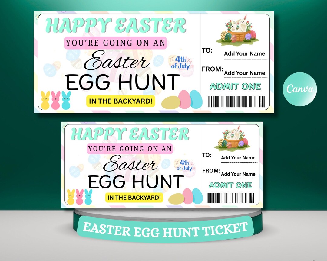 Editable Easter Egg Hunt Ticket, Surprise Basket Voucher (digital ...