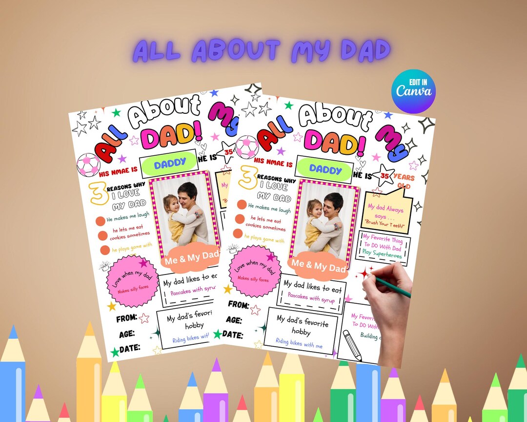 All About My Dad Printable Card | Kids Activity, Fathers Day Gift, Dad ...