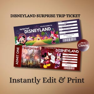 Disneyland Surprise Trip Ticket: Printable Vacation Reveal (Editable PDF Template)