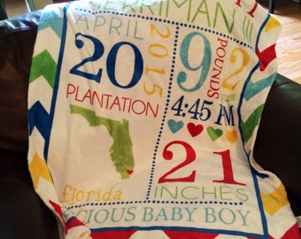 Personalized Baby Blanket - Baby Stats Blanket - Baby Announcement Blanket - Subway Art