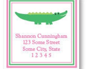 Later Gator Return Address Label Stickers - Alligator Pink Green Whimsical