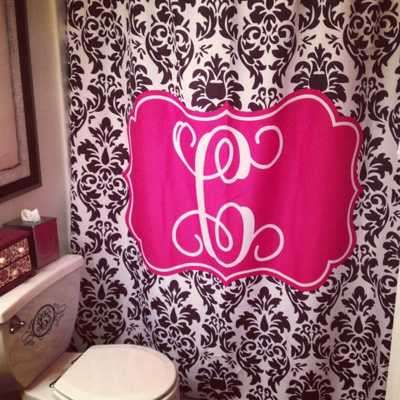 Items similar to Monogrammed Shower Curtain Reverse Damask on Etsy