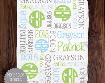 Personalized Name Blanket - Boy Baby Blanket - Baby Name Blanket - Minky or Swaddle Blanket