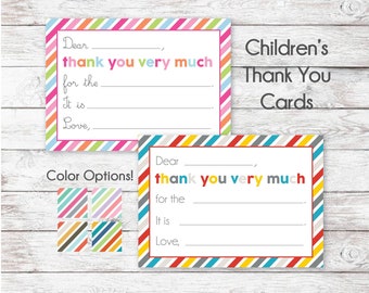 Children's Thank You Cards | Fill in the Blank Cards | Kids Thank You Notes | Note Cards
