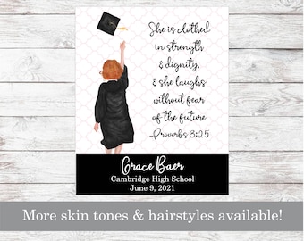 Personalized Graduation Blanket | Custom Graduation Blanket for Girl | Cap & Gown | Proverbs 3:25