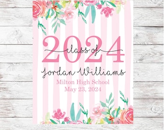 Personalized Graduation Blanket | Custom Graduation Blanket for Girl | Floral Watercolor Blanket