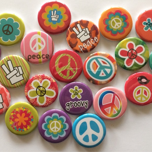 Lot of  20  1" or 1.25" peace sign buttons pinback flatback hollowback or magnet you choose