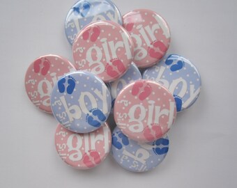 set of 20 gender reveal 1.25 inch buttons  pinback flatback or hollowback