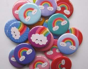 Rainbow themed set of 20 colorful rainbow 1" or  1.25 inch buttons pinback flatback hollowback or magnet