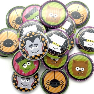 Halloween Monster buttons / lot of TWENTY / trick or treat party favor