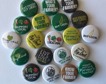 Eat shop local farmers market gift button set of 20 1 inch 1.25 inch 1.5 inch pins flat hollow or magnet