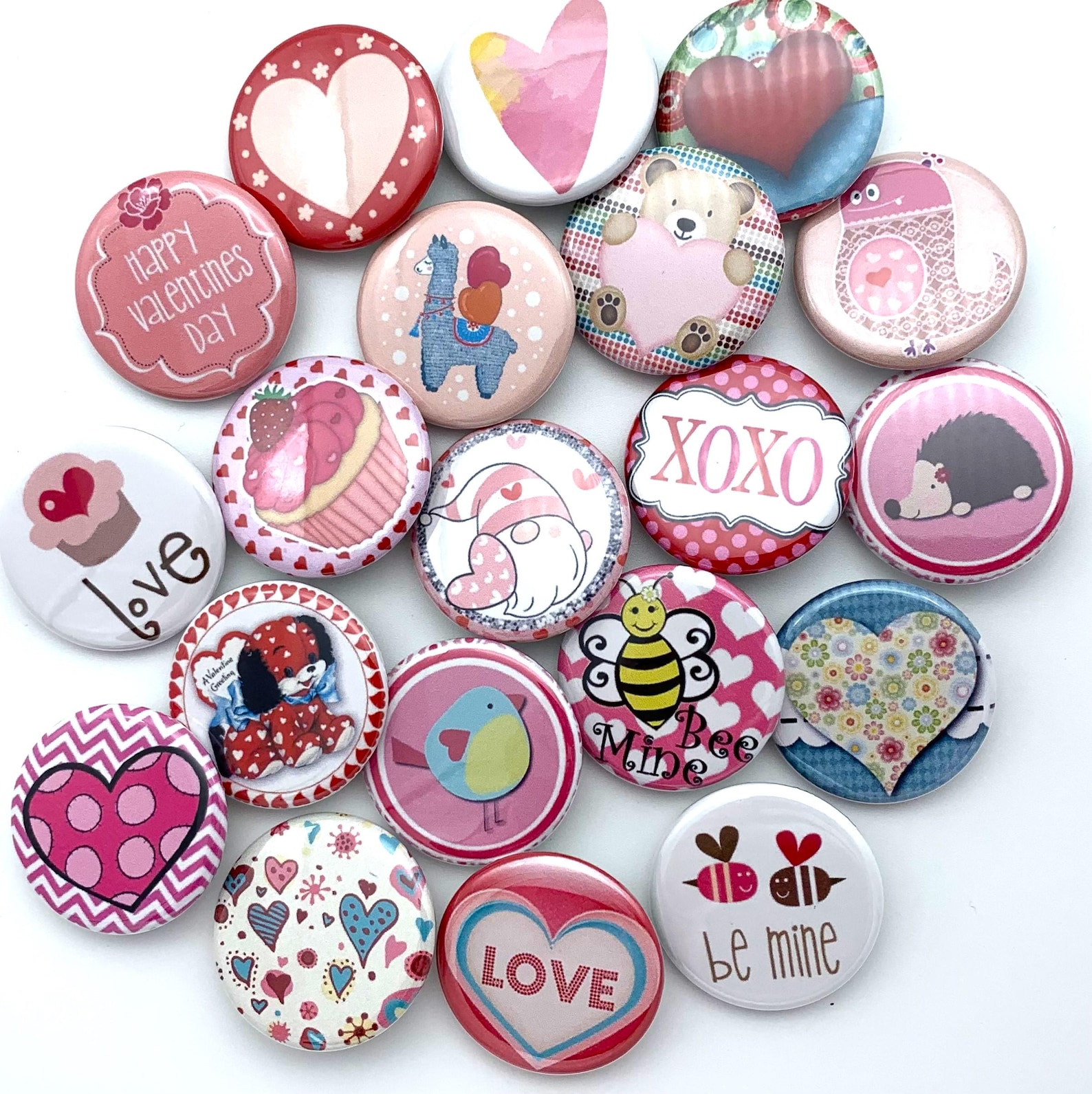 Valentine Button Cute Valentine Buttons /TWENTY Pack/ Various Backs and Sizes/ Great ...
