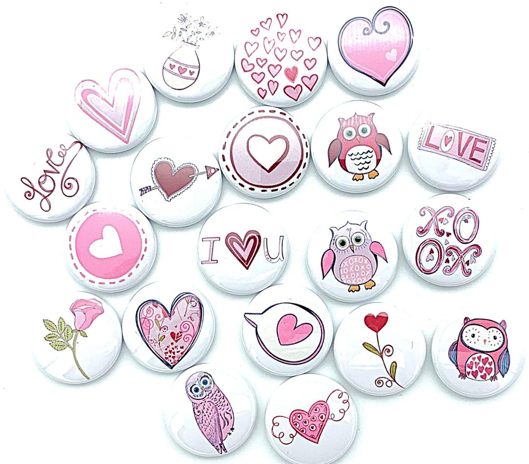 Valentine Button Cute Valentine Buttons Set of Twenty / Various Sizes and Backs ...