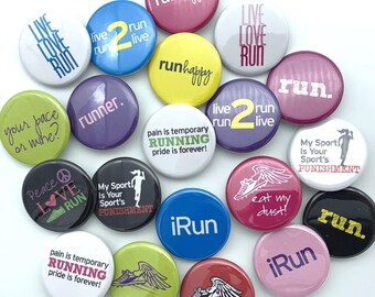 Running / runner button set of TWENTY / various sizes and backs / great XC or track gift idea