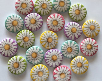 colorful bright flower gift buttons set of 20 1", 1.25" or 1.5" pin, flat, hollow or magnet back