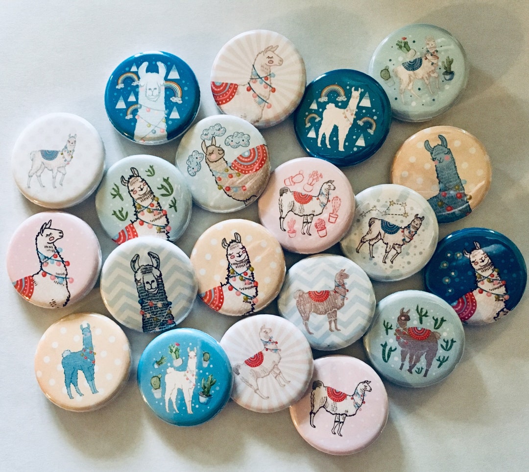 Fun Llama Party Favor Set of 20 Buttons. Choose 1" 1.25",1.5" or 2.25 ...