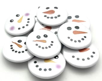 snowman face party favor (set of 10)  buttons. various sizes and backs / secret santa gift / stocking stuffer