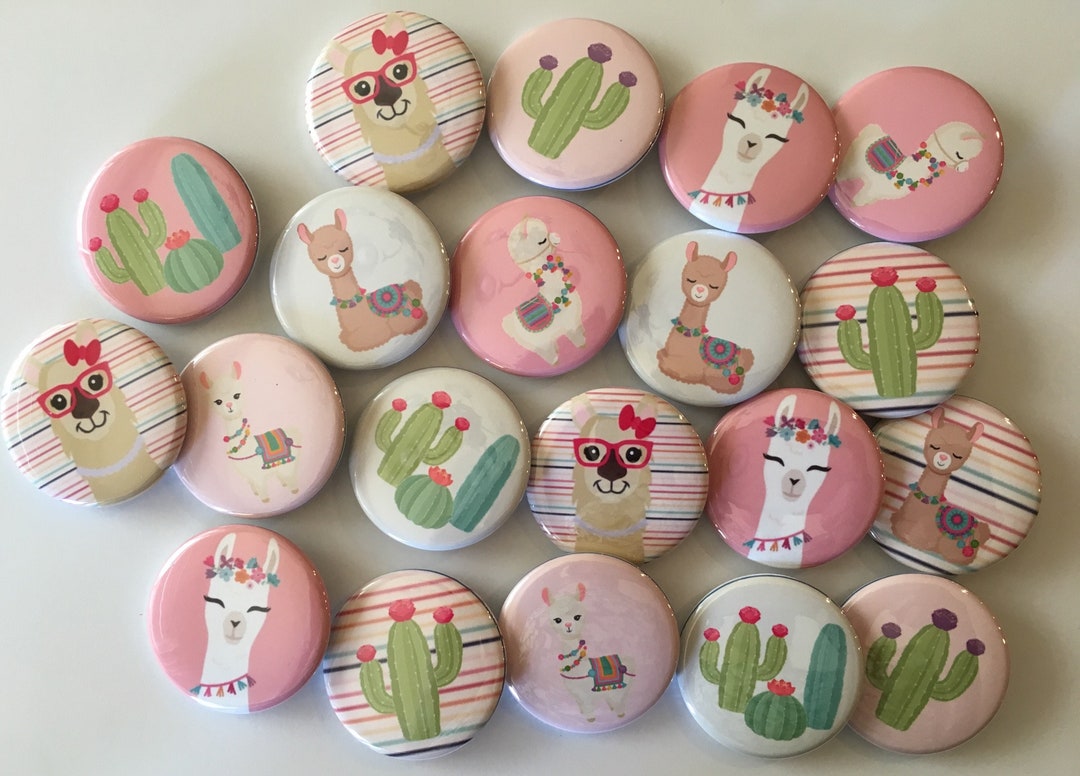 Llama Party Favor Set of 20 Buttons. Choose 1" 1.25",1.5" or 2.25" Pin ...