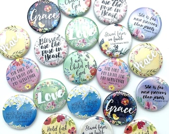 Bible scripture inspirational set of 20 buttons/ choose from various sizes and backs / great gift or prize
