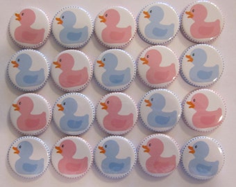 Pink and blue duck gender reveal pins 1.25 or 1.5 inch